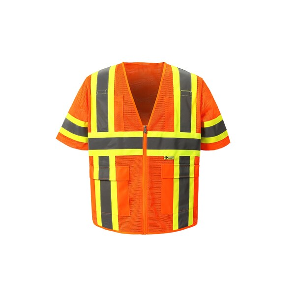 2W International Contrast Hi-Vis Safety Vest w/Sleeves M Class 3 H Back, , Zipper 6 Pockets M7138C-3 M - main